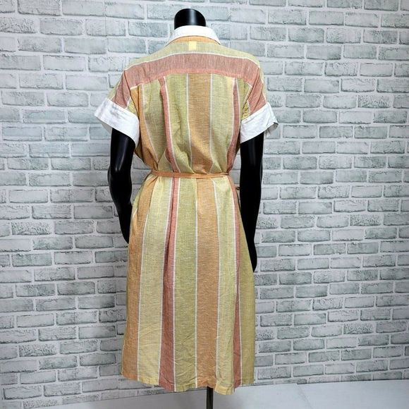 Vintage 80s Rudnik Lightweight Sheer Cotton Orange Striped Shirt Shift Dress - Picture 6 of 7